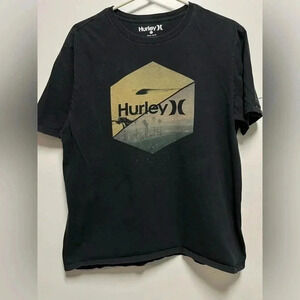 Hurley Logo Graphic Print Black T-shirt Preshrunk  Large